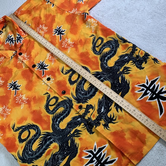 Vintage ODO Shirt Mens XL Orange Dragon Hawaiian Aloha Camp Button Up Made Korea - Picture 5 of 8